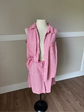 Basic Editions of 100% cotton Pink & White Striped Seersucker set